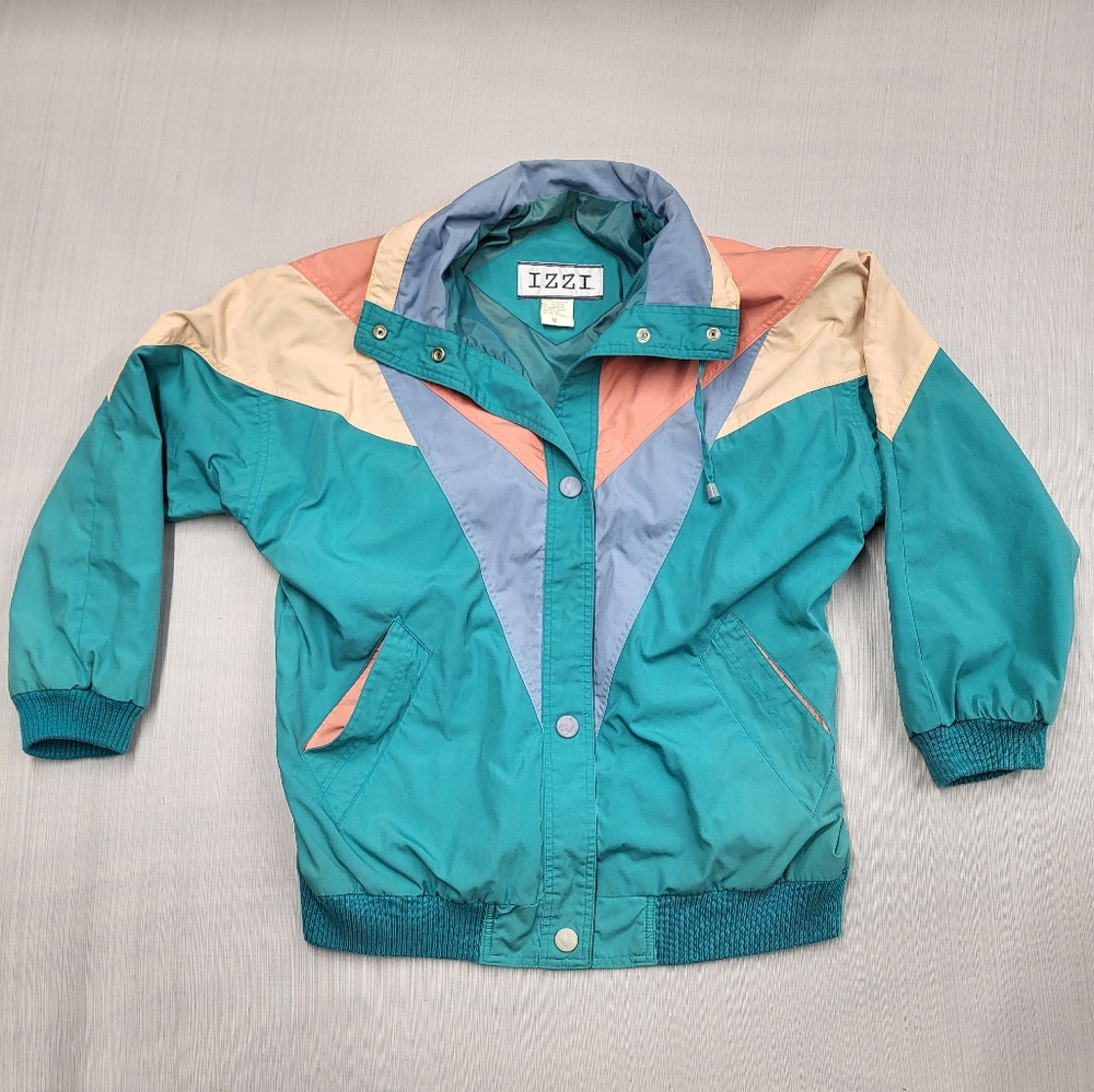 Men Vintage IZZI 80/90's Jacket Blue Teal Size Meduim Retro Jacket Please Read